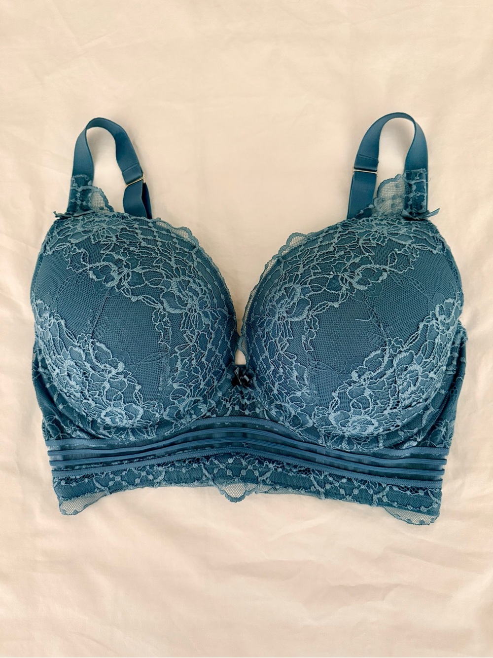 Cacique 34G Boost Plunge Bra Teal Lace Padded Push Up Underwire Lingerie